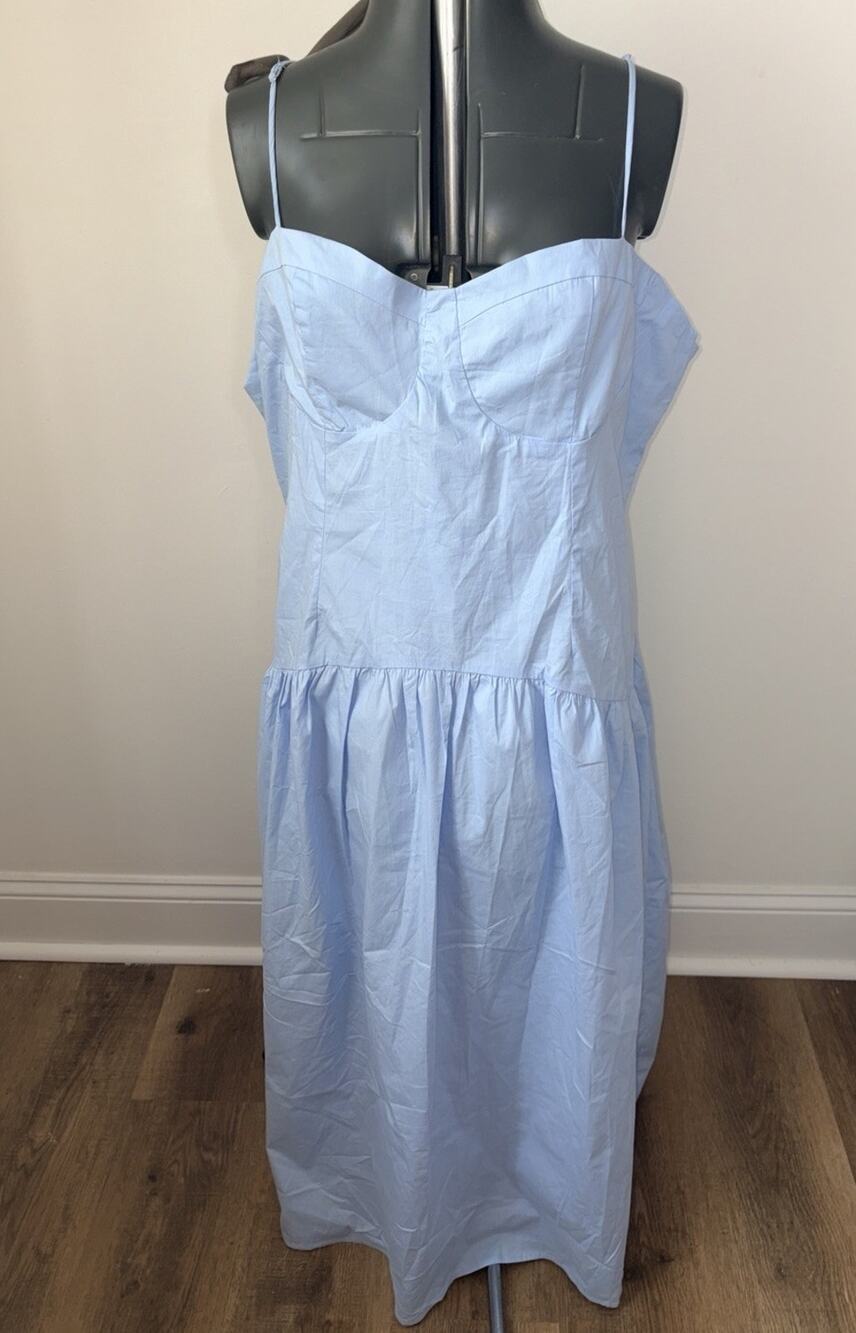 NWT Peppermayo Yvette Blue Cotton Corset Midi Sundress Womens US 18